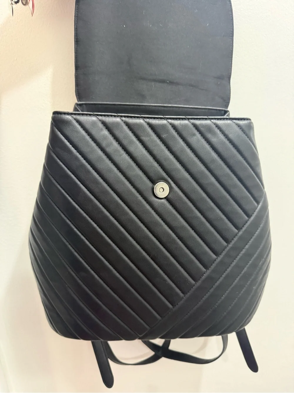 Sam Edelman Sleek Tufted Backpack Black with White Detail EUC